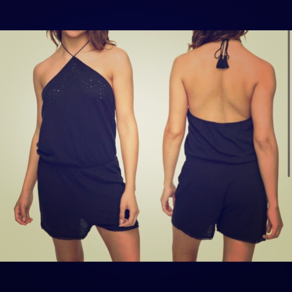 NWT {ROXY} Black Knit Halter Romper Small